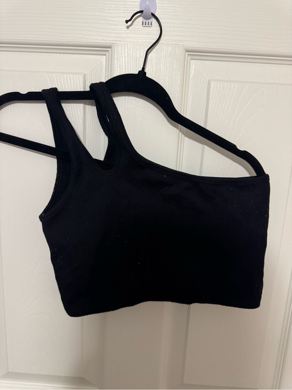 aerie Black One-Shoulder Ribbed Crop Bralette
